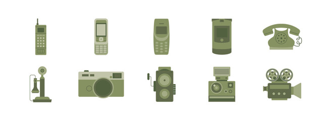 Vintage vector icon set. Solid vector icons. Flat illustration concept.
