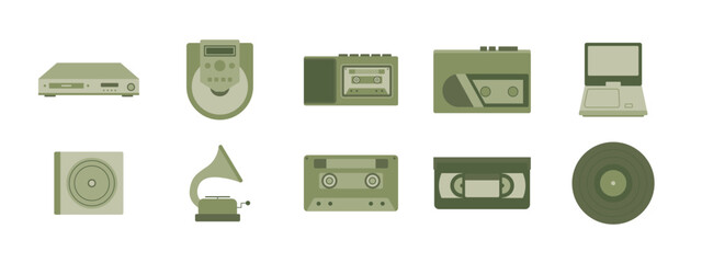 Vintage vector icon set. Solid vector icons. Flat illustration concept.