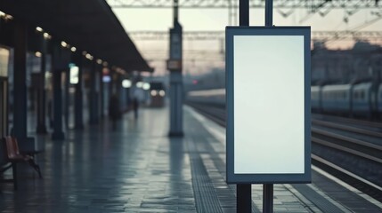 illuminated billboard showcase at railway platform capturing commuters, awaiting trains, conveying a modern promotional display, a focal point for advertising