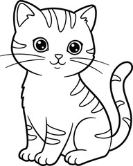 PrintCute cartoon kitten line art illustration, adorable cat drawing for coloring book, black and white vector animal artwork for kids, education