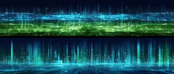 Abstract digital data visualization in green and blue