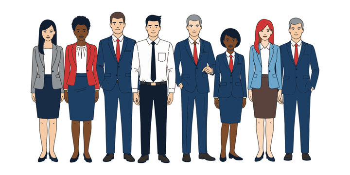 Diverse group of business professionals standing together illustrating teamwork and unity