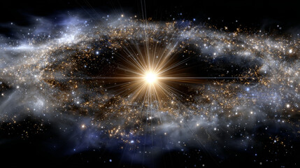 Centered galaxy radiates brilliant light, showcasing stunning beauty and grand scale of universe, breathtaking celestial wonder