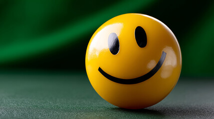 Here output based on image and instructions Yellow smile round face appears happy, radiating positive feelings and bringing sense of cheerfulness to anyone who sees it