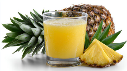 Golden pineapple juice glistens, offering refreshing taste. drink and fruit evoke feelings of tropical paradise and vitality