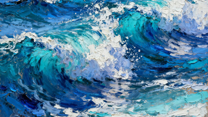 abstract impressionist painting of blue ocean wave