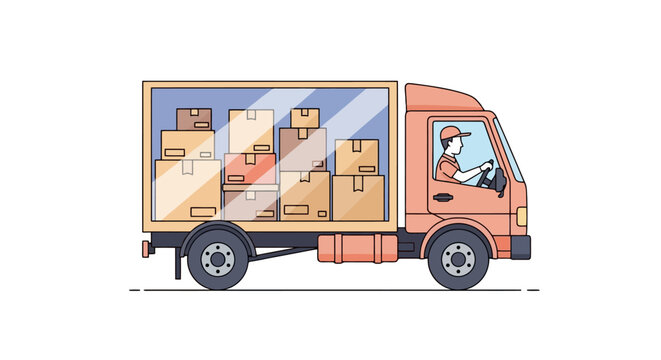 Delivery Truck Packed Full of Cardboard Boxes Logistics and Shipping Vector Illustration - Powered by Adobe
