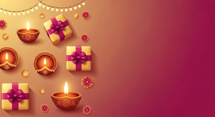 Diwali Festival Celebration with Diyas and Gifts.