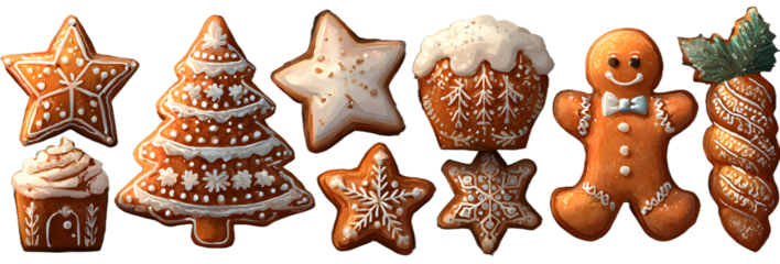 Cartoon christmas gingerbread cookies set. Xmas gingerbreads sweets star snowflake tree man, noel holiday decoration vector illustration