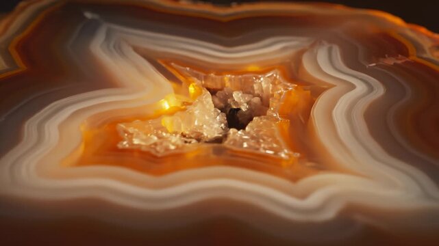 Close Up of Agate Geode Slice Revealing Inner Crystals