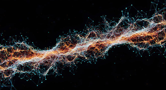 Connected Network Plexus Digital Data Flow on Black Background
