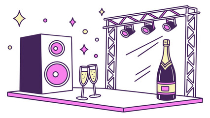 Celebration party event stage with champagne speaker and lighting for entertainment and special occasion