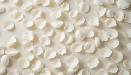 Soft white petals scattered on a creamy fabric surface