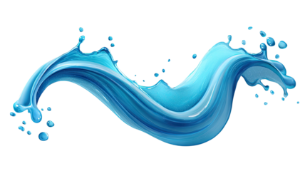 Swirling blue water splash on black. Decorative, flowing liquid