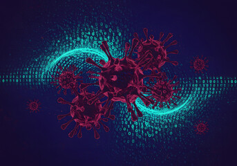 Digital Pandemic The Virus and Binary Code Abstract Technology