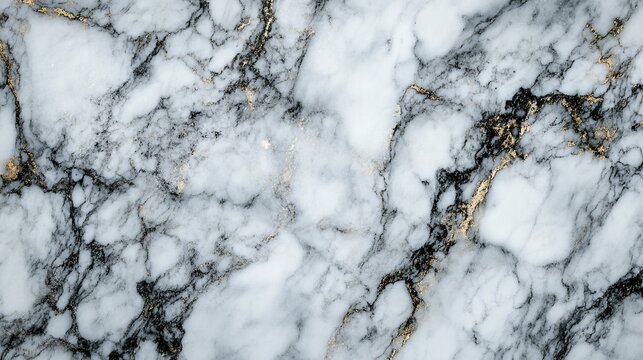 A close-up shot of white marble with golden veins, creating a luxurious and elegant texture against a black background.