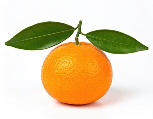 Orange with leaves, bright, isolated on white background
