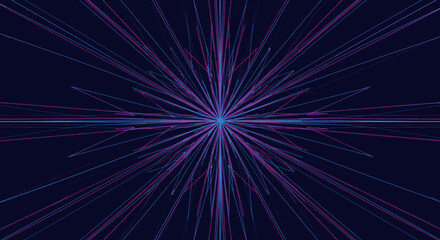 A captivating abstract background featuring a radiant starburst of purple and blue light rays emanating from a central point, symbolizing speed and connectivity.