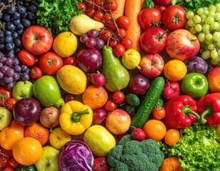 Colorful pile of fresh fruit and vegetables