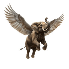 Fantastic winged elephant soars against black void