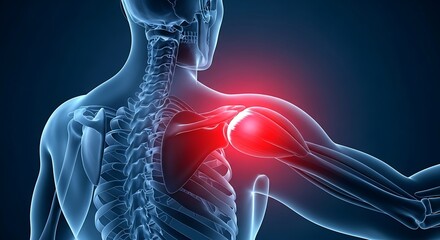 Illustration of shoulder pain with a red glow on the shoulder area