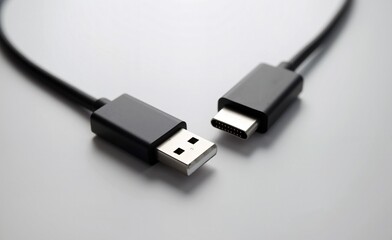 Close-up of black USB Type-A and USB Type-C cable connectors on a clean light background.