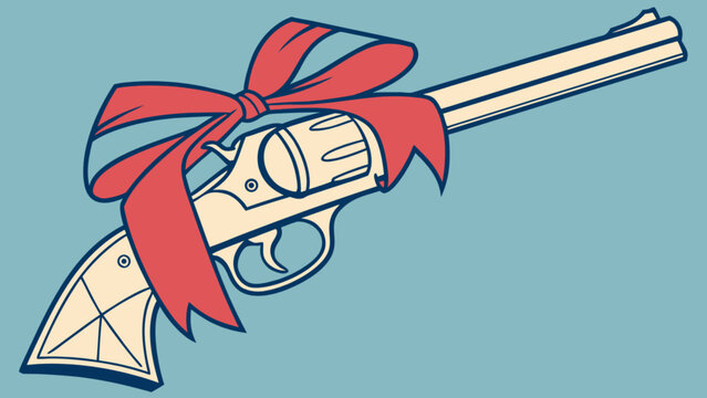 Gun violence awareness with gift wrapped revolver and red ribbon for gun control advocacy design