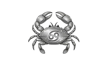 Stylized metallic representation of the zodiac sign for cancer prominently featured against a dark background