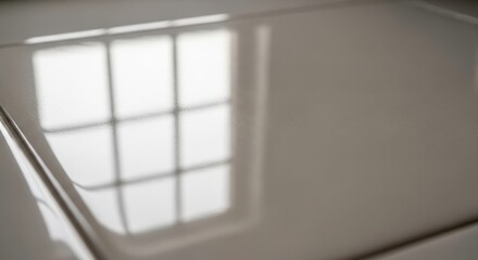 Reflection of a window with grid pattern on a glossy surface