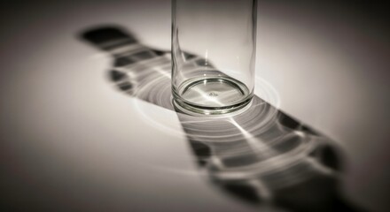A clear glass jar casting a long, distorted shadow with light refraction patterns