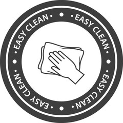 Hand wiping surface with cloth inside circle emblem signifying easy clean and hygiene symbol vector