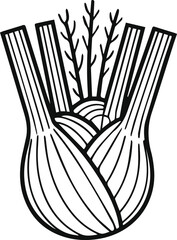 Fennel bulb outline icon vector line art. Simple herb food sketch symbol.