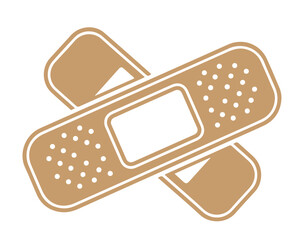 An illustration of two crossed beige bandages on a white background, perfect for representing first aid, healthcare, and the healing process