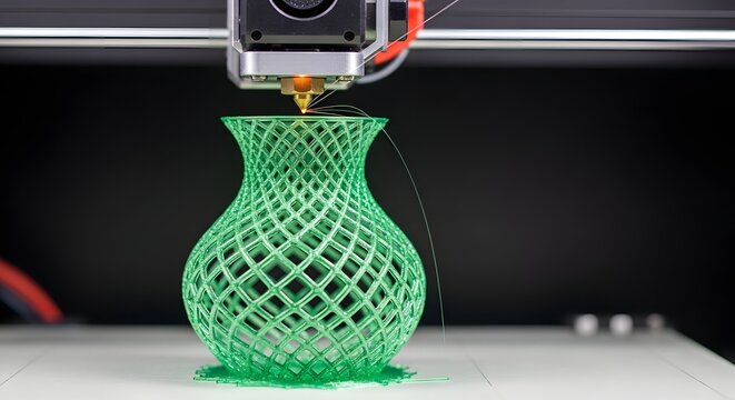 Innovative green 3d printed vase design showcasing modern technology for creative home decor and prototyping - Powered by Adobe