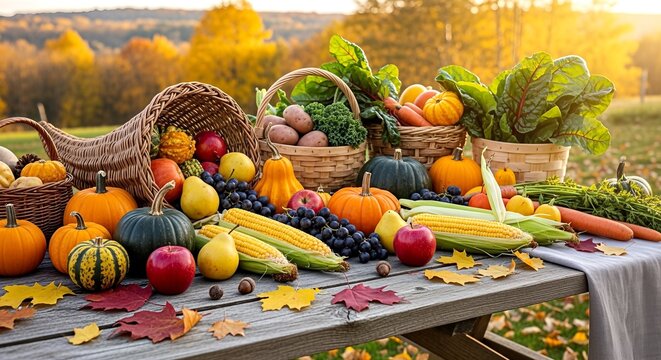 Autumn Harvest Bounty A Colorful Display of Seasonal Vegetables.