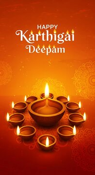 Happy karthigai deepam festival celebration with oil lamps