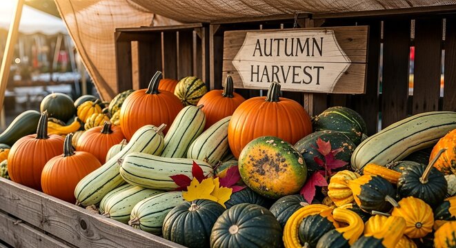 Autumn Harvest Bounty Pumpkins and Gourds at the Market.