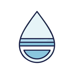 Minimalist vector illustration of a water drop with blue liquid levels, symbolizing purity, sustainability, and the vital importance of water resources for life.