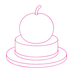 Two-tier cake outline with fruit on top vector illustration on white background