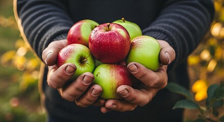 Freshly Picked Apples Held in Farmers Hands.