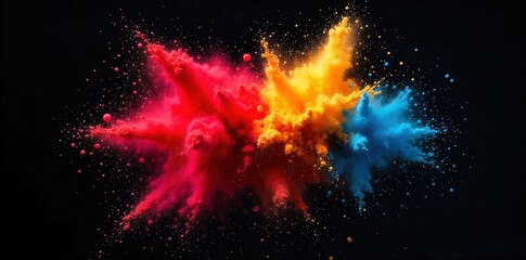Obraz premium Abstract Rainbow Explosion of Powder An extremely high resolution, macro photograph of a chaotic explosion of vibrant, powdered pigments. The colors are a full spectrum rainbow, erupting outwards from