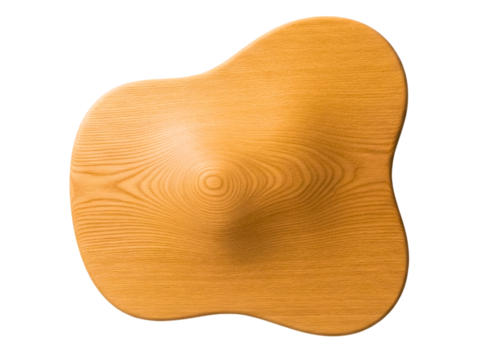 Organic-shaped wood carving with a smooth central depression on a transparent background