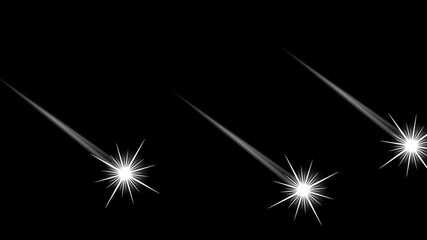 3D sky shooting stars with trails comets | Alpha Channel