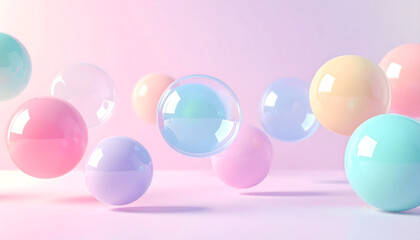 Floating Colorful Spheres A Pastel Dream of Glossy Bubbles and Soft Light