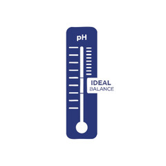 A blue illustration shows a pH scale with an indicator pointing to the ideal balance, representing chemical equilibrium and scientific measurement.