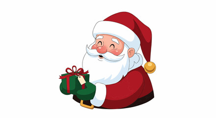 Obraz premium Cheerful Animated Santa Claus Holding a Small Gift Box Close-up