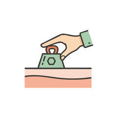 A hand presses a weight onto skin, illustrating pressure, stress, or a heavy burden, symbolizing challenges or the impact of external forces on well-being.