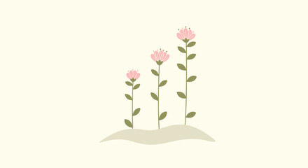 Simple illustration of delicate pink flowers blooming and growing in soft light.