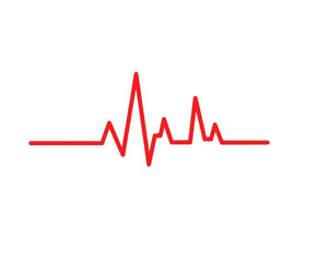 A red heartbeat line on a white background, represents life, health, rhythm, pulse, and vitality symbolizes cardiology, medicine, and monitoring
