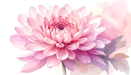 Obraz premium Beautiful Pink Chrysanthemum Flower Watercolor Painting.